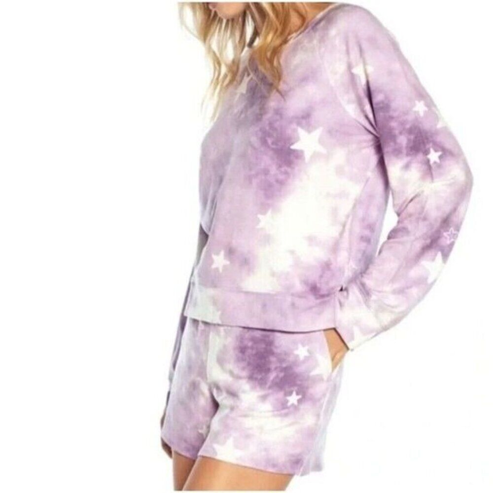 Wildfox Womens Relaxed Fit Super Soft Sweatshirt And Short Lounge Set  XL Purple